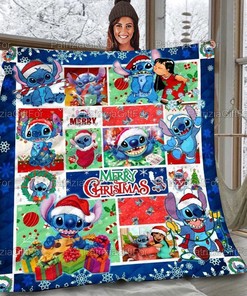 Funny and Festive Stitch and Lilo Xmas Quilt Blanket - Soft and Warm