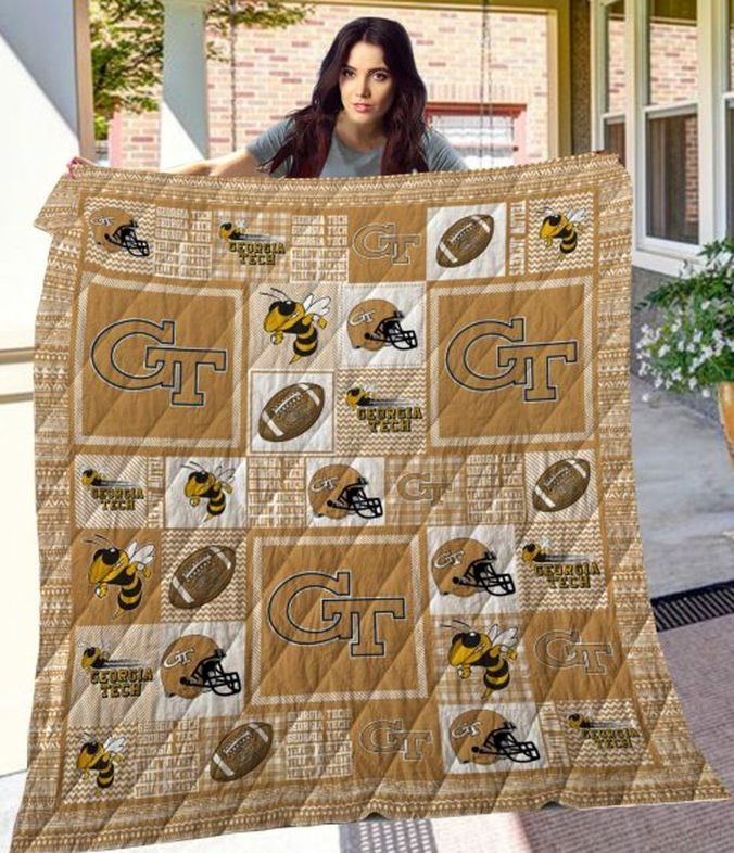 GT Team NCAA Georgia Tech Yellow Jackets Green Quilt Bedding Set with Sporty Look