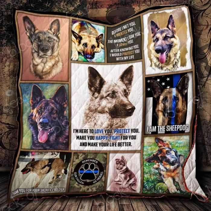 German Shepherd I'm Here to Protect You Quilt Blanket Bed Set for Girls