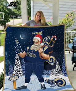 Get Into The Holiday Spirit With Los Angeles Rams Santa Claus Quilt Blanket