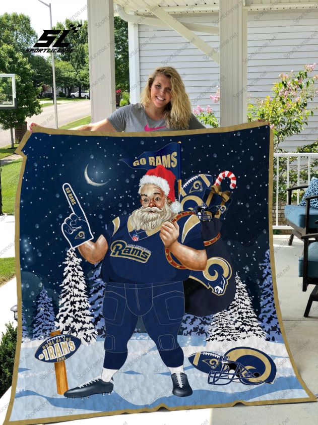 Get Into The Holiday Spirit With Los Angeles Rams Santa Claus Quilt Blanket