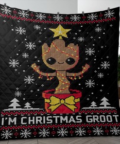 Get Your Fan Game On with This Groot Quilt Blanket - Perfect Gift for Marvel Comics Fans