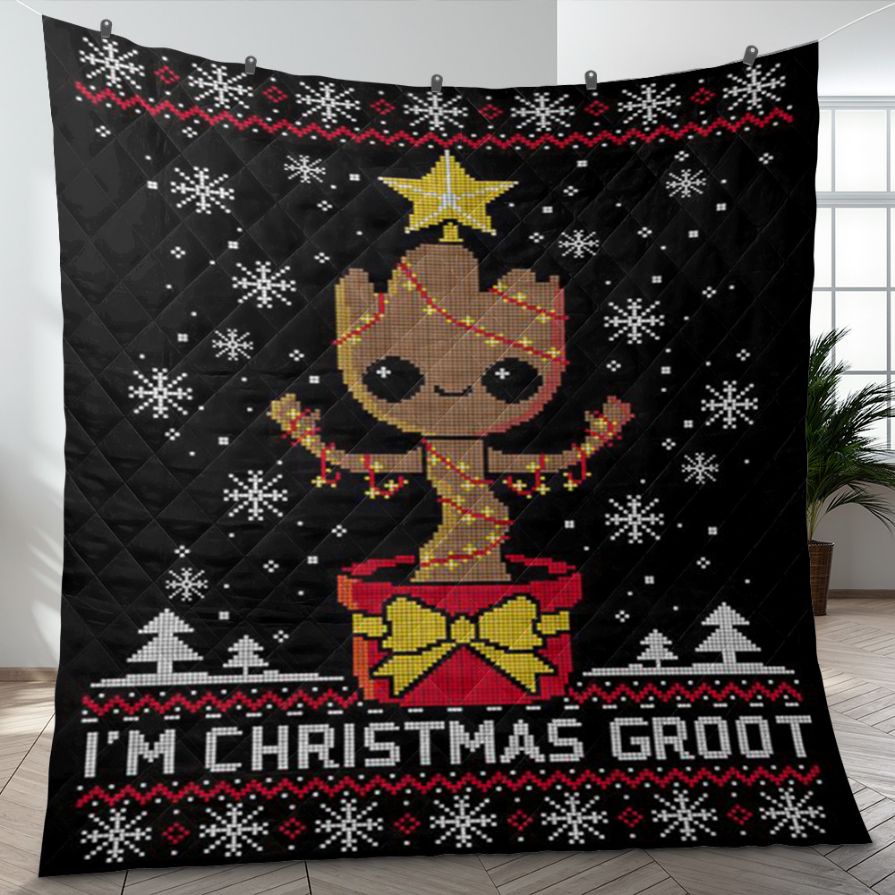 Get Your Fan Game On with This Groot Quilt Blanket - Perfect Gift for Marvel Comics Fans