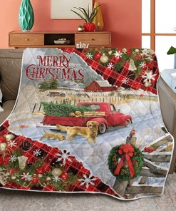 Get in the Christmas Spirit with Merry Christmas Red Truck Quilt Blanket - Festive and Fun