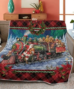 Get into the Holidays with Santa Riding Train with Toy Bears - Soft and Cozy Quilt Blanket