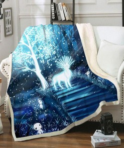 Ghibli Princess Mononoke Fairy Forest Fleece Blanket 3D Cute Bed Set