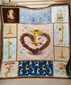 Giraffe On The Heart Coffee Quilt Blanket with Cute Animal Design