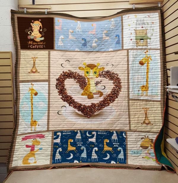 Giraffe On The Heart Coffee Quilt Blanket with Cute Animal Design