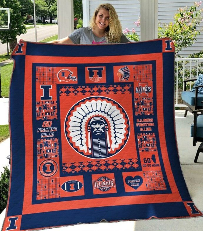 Go Fighting Illini - Ncaa Illinois Fighting Illini Quilt Bedding Set
