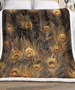 Golden Peacock Feather Quilt Blanket for Bird Lovers