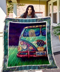 Golden Retriever Driving A Peace Car Quilt Bedding Set for Animal Lovers