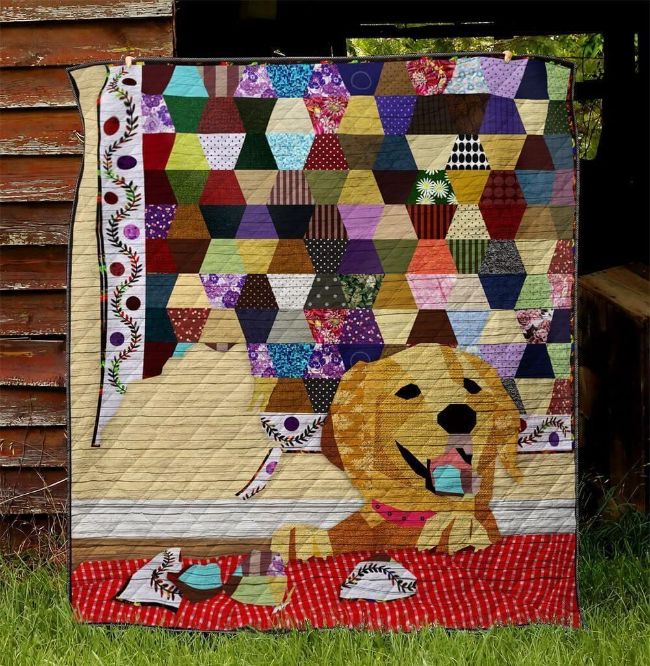 Golden Retriever Pattern Quilt Bedding Set - Ideal for Dog Lovers