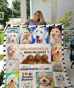 Goldendoodles Make Me Happy Humans Make My Head Hurt Funny Quilt Blanket