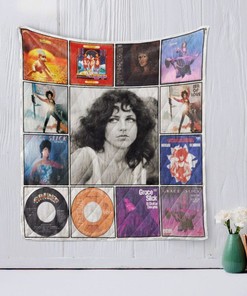 Grace Slick Vinyl Design Quilt Blanket with Musician Theme