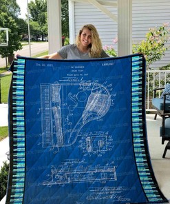 Grand Piano Patent Collection Quilt Bedding Set with Quilt Blanket, Perfect Gifts for Music Lovers