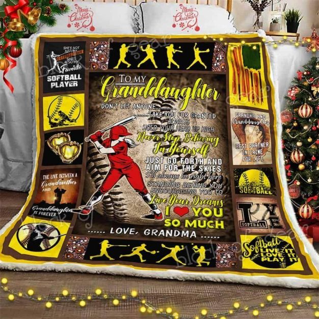 Granddaughter Softball Fleece Quilt Bedding Set, Never Stop Believing In Yourself