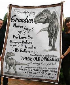 Grandma's Gift to Grandson - Dinosaur Fleece Blanket Quilt Blanket