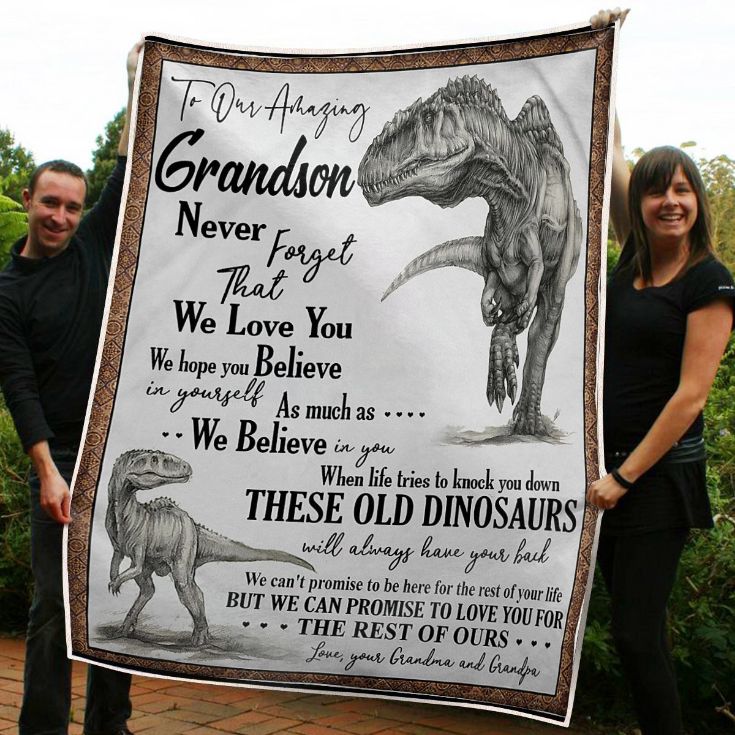 Grandma's Gift to Grandson - Dinosaur Fleece Blanket Quilt Blanket
