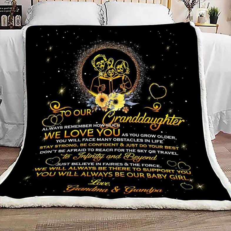Grandpa And Grandma Fleece Quilt Bedding Set- To Granddaughter For Family Blanket