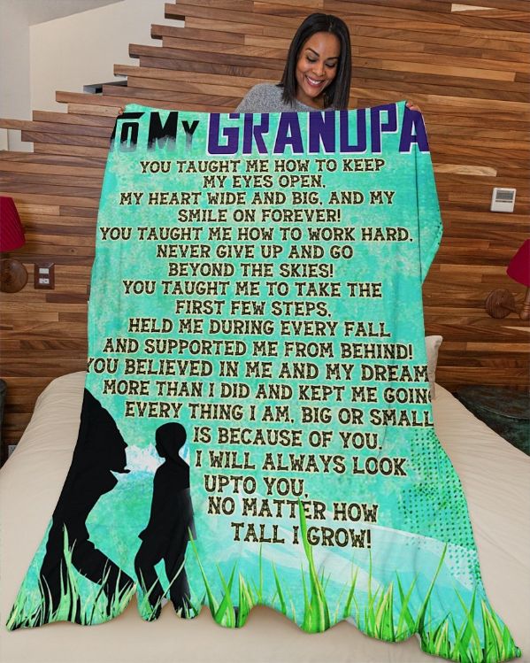 Grandpa Premium Fleece Blanket Quilt Blanket with Heartfelt Quote