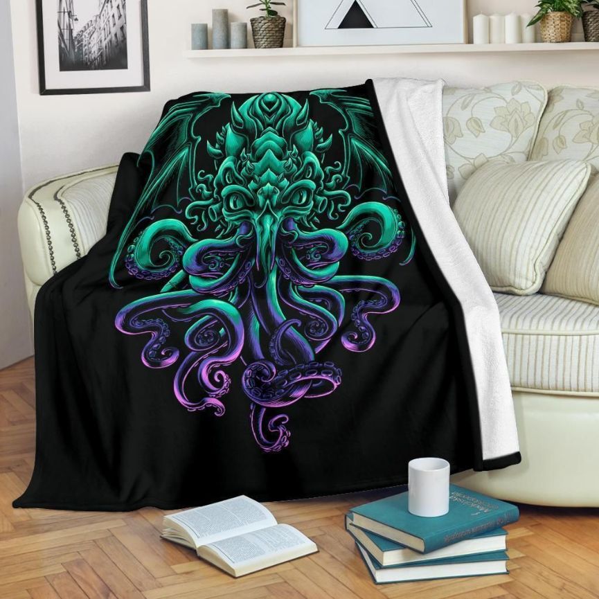 Graphic Demon Octopus Fleece Blanket Gift For Fan, Premium Comfy Sofa Throw Blanket Gift for Horror Lovers