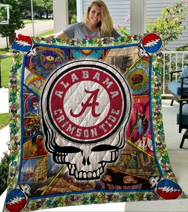 Grateful Dead Logo Ncaa Alabama Crimson Tide Quilt Bedding Set with Soft Quilt Blanket