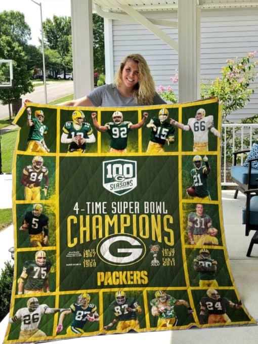 Green Bay Packers 4-time Super Bowl Champions Quilt Set