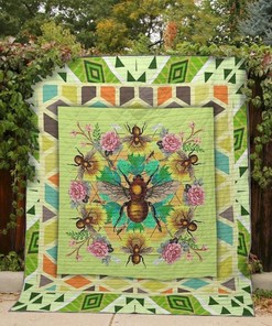 Green Life Of Bees Quilt Blanket with Quotes, Bed Set Vintage