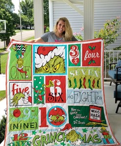 Grinch 12 Days Of Grinchmas Quilt Blanket - Celebrate the holidays with this fun and festive Grinch quilt blanket.