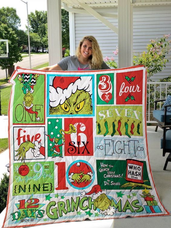 Grinch 12 Days Of Grinchmas Quilt Blanket - Celebrate the holidays with this fun and festive Grinch quilt blanket.