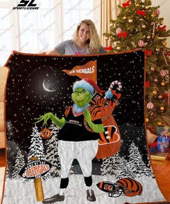 Grinch Cincinnati Bengals: Quilt Bedding Set with Fleece Blanket for Bengals Fans