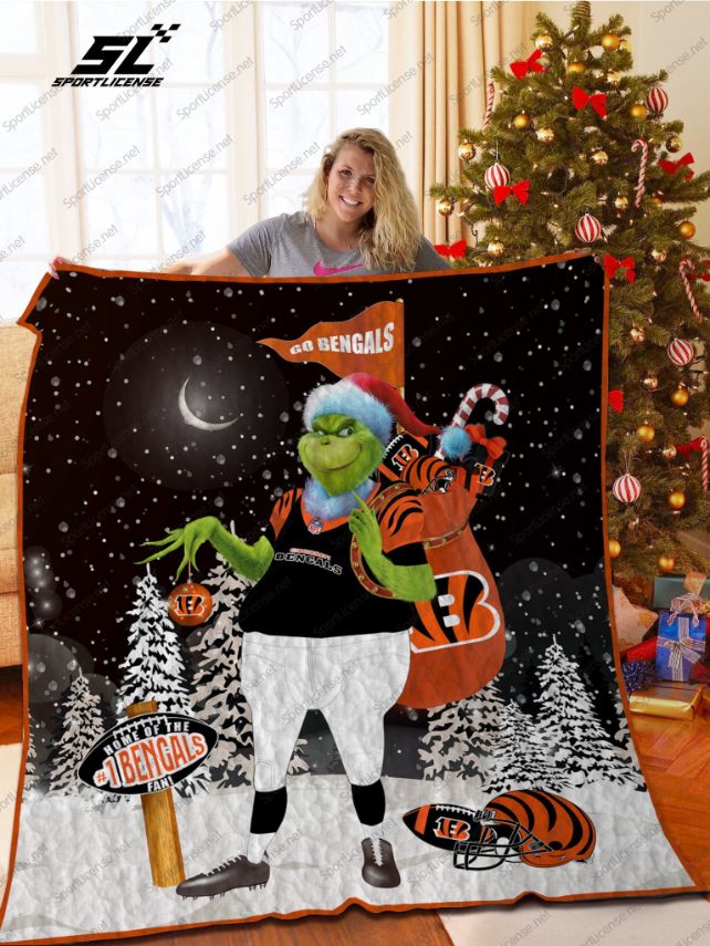 Grinch Cincinnati Bengals: Quilt Bedding Set with Fleece Blanket for Bengals Fans