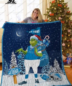 Grinch Santa Detroit Lions Quilt Blanket - Festive Blanket for Christmas and NFL Fans