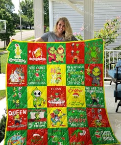 Grinch We Are The Champions Christmas Quilt Blanket with Festive Holiday Theme