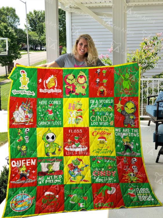 Grinch We Are The Champions Christmas Quilt Blanket with Festive Holiday Theme