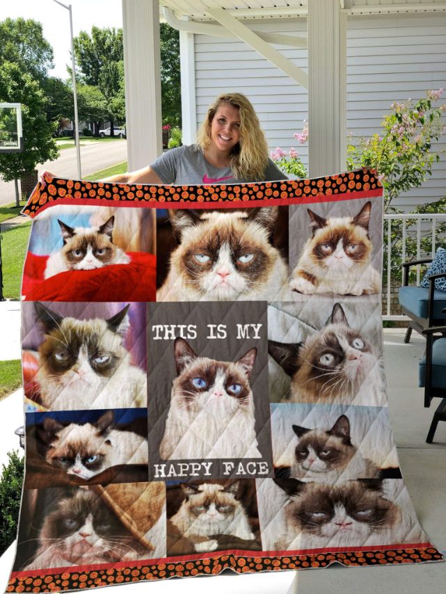Grumpy Cat This Is My Happy Face Cat Lo Quilt Blanket - A Fun Quilt Bedding Set for Grumpy Cat Fans