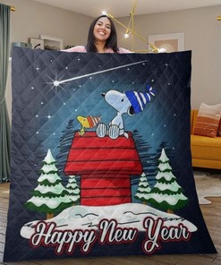 Happy New Year with Snoopy and Woodstock Quilt Blanket - Personalized Gifts for Fans