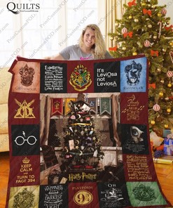 Harry Potter Christmas Tree Quotes Collection Printed On a Cozy Quilt Blanket