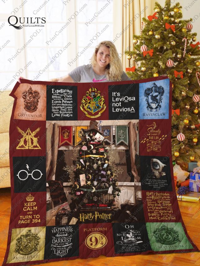 Harry Potter Christmas Tree Quotes Collection Printed On a Cozy Quilt Blanket