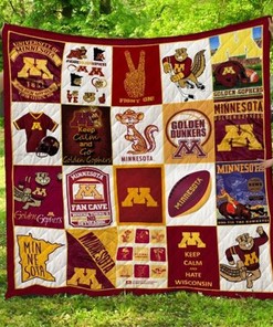 Hate Wisconsin Ncaa Minnesota Golden Gophers Quilt Bedding Set with Soft Quilt Blanket