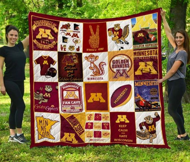 Hate Wisconsin Ncaa Minnesota Golden Gophers Quilt Bedding Set with Soft Quilt Blanket
