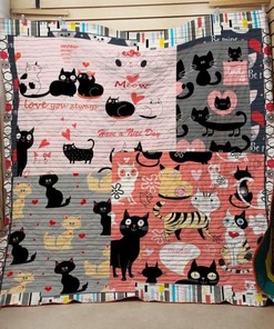 Have A Nice Day Cat Chibi Quilt Blanket - A Fun and Adorable Quilt Bedding Set for Cat Lovers