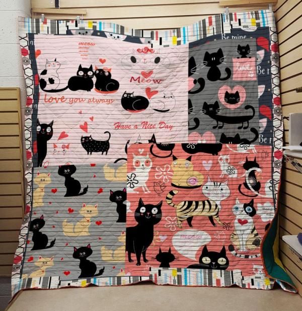 Have A Nice Day Cat Chibi Quilt Blanket - A Fun and Adorable Quilt Bedding Set for Cat Lovers