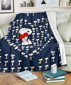 Hearts Fleece Blanket with Snoopy and Woodstock - Premium Comfy Sofa Throw Blanket Gift