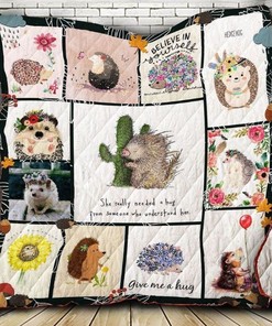 Hedgehog Give Me A Hug Cute Quilt Blanket for Animal Lovers