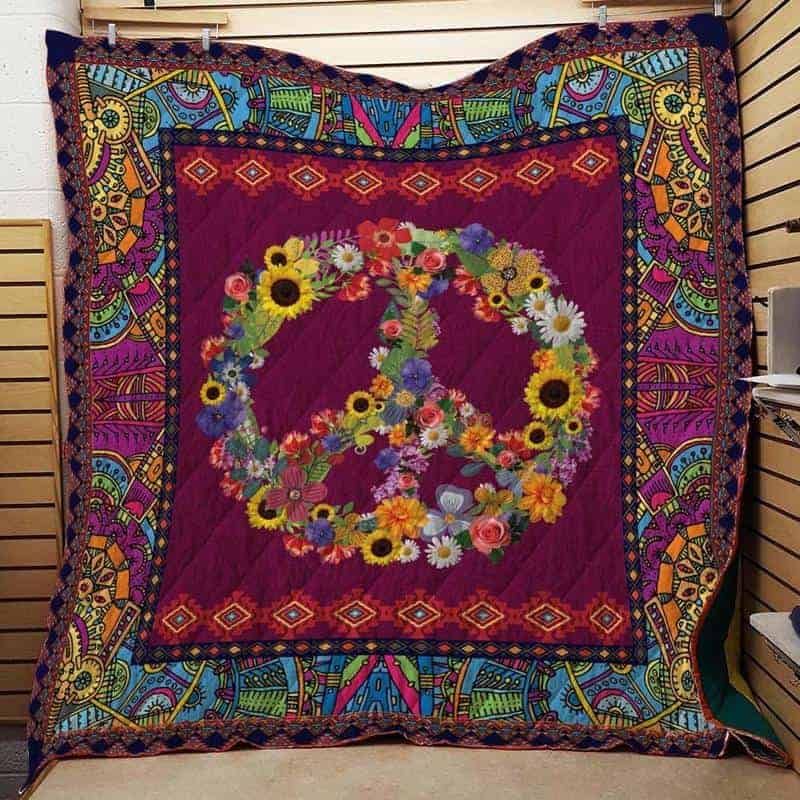 Hippie Flower Power Quilt Blanket with Peace Symbol: Bring Peace to Your Home