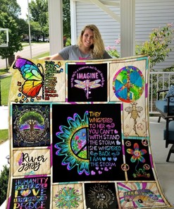 Hippie Peace Symbol Quilt Blanket: They Whispered to Her to Live in Peace