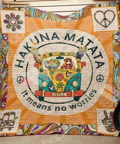 Hippie Quilt Blanket with It Means No Worries Quote
