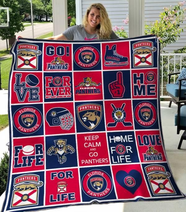 Hockey Florida Panthers Combined: Quilt Bedding Set with Fleece Blanket for Panthers Fans