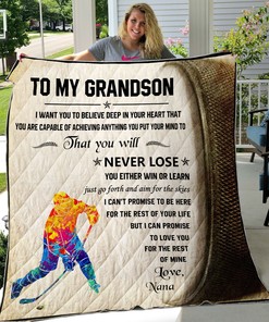 Hockey To Grandson We Want You To Believe Deep In Your Heart Personalized Quilt Bedding Set
